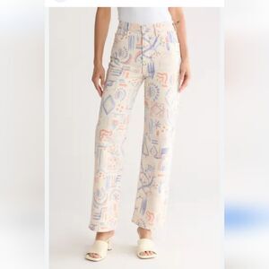MOTHER Women's Jeans in Cream with Blue and Pink Pattern